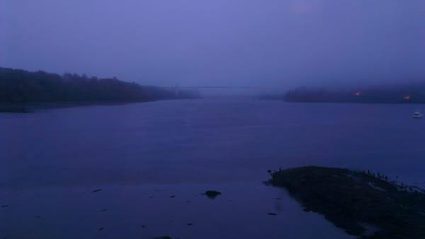 View on the water side, on a rainy night.