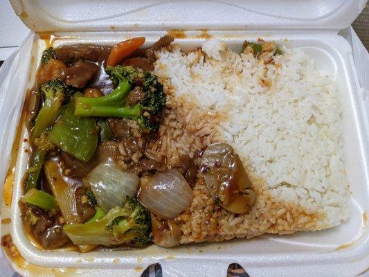 Beef and broccoli (there's more under the rice)