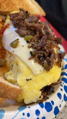 Philly cheese steak omelette with Hashbrowns