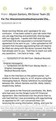 Ms. Allyson Santoro's response to a message I sent to the medical records team. I never received a reply from Medical Records.