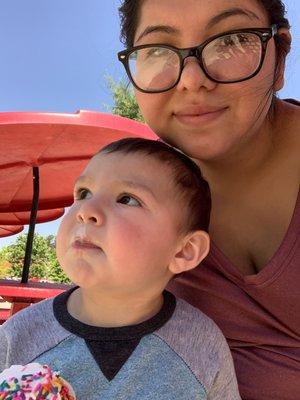 Enjoying some sun and quality time with a scoop of ice cream!