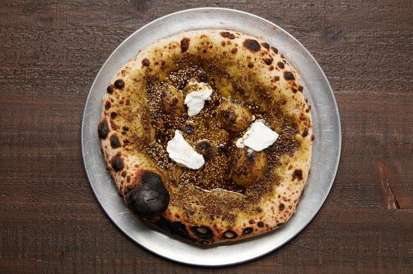 Pizza with Za'atar and hand made Labane cheese.