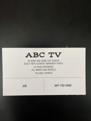 Welcome to ABC TV REPAIR
Please call 847-722-5482 for all your TV repair needs