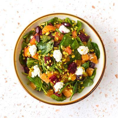 Golden & Red Beets · Mandarin Oranges · Pistachios · Spinach · Ricotta · Lemon Sumac Vinaigrette