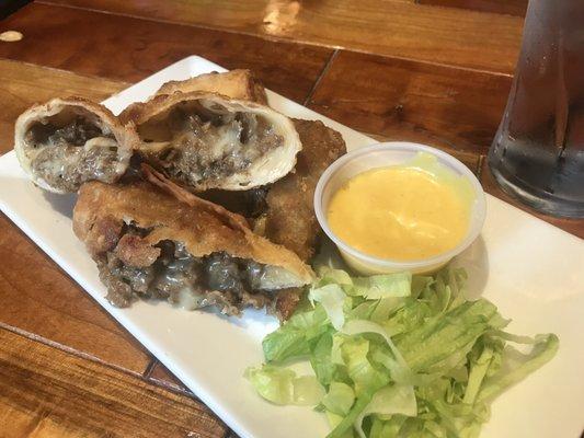 Cheesesteak Egg Rolls with Honey Mustard