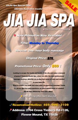 Our latest offer, a one-hour body massage from Monday to Thursday, was priced at $70 and is now priced at just $60