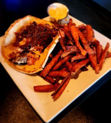 Steak Pita w/ sweet potato fries