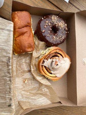 Kolaches , chocolat pecan donut and cinnamon roll