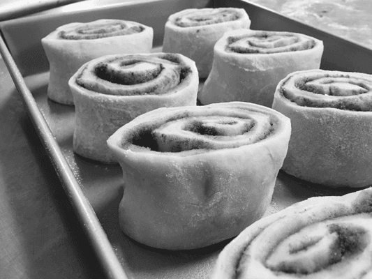 Picture of handmade cinnamon rolls before going into the oven