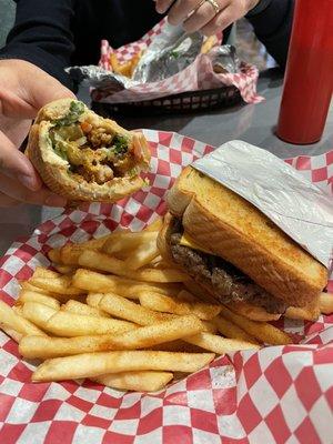 Sam's Sam's Patty Melt and Oyster Po'boy.