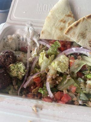 Falafel & Rice Bowl and a side of Pasta Salad