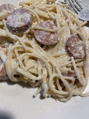 Pasta Alfredo and Sausage