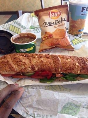 Subway lunch special. Chicken teriyaki with black bean soup