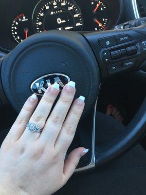 Tapered coffin nails with hand painted French tip, done by Andy. Toes done by Amy. They are amazing!