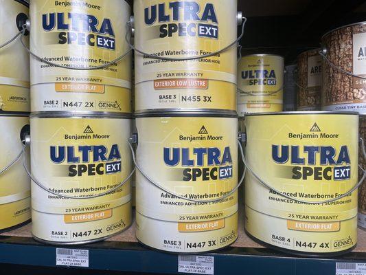 Contractor Grade Ultra Spec available in flat, low lustre, satin , and gloss for exterior applications.