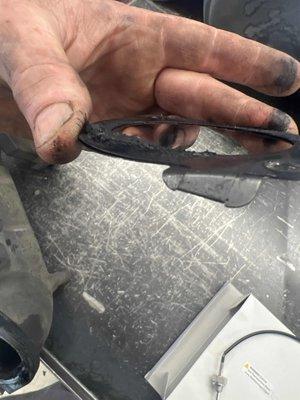 Exhaust soot on gasket