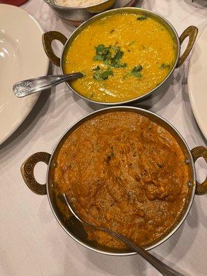 Dal Tardka and chicken Korma