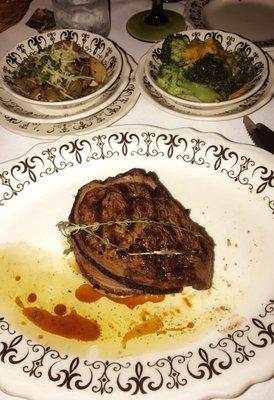 The filet mignon with roasted potatoes and broccoli. Delicious!