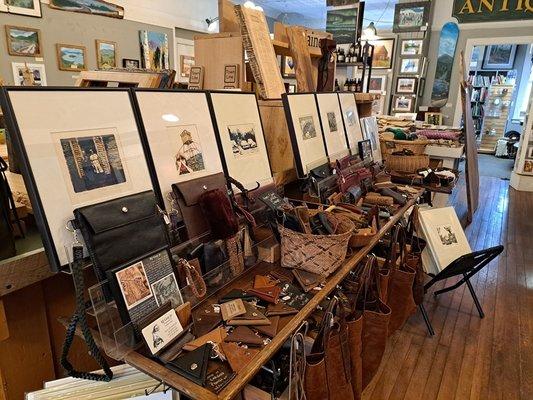 Bob Gray sells his leather work at High Peaks Artisan Guild, in Kingfield Maine