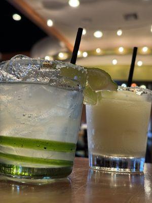 Frozen and on the rocks margaritas