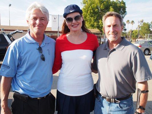 Coach Wayne, (r) with actress and archer, Geena Davis (c) after filming Funny or Die Archery video at Woodley Park Archery Range.