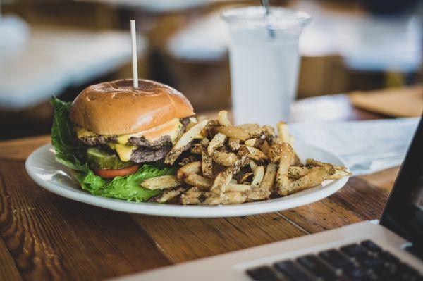 Burger with hand cut fries