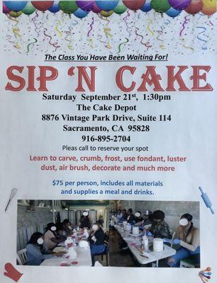 Sip 'N Cake
Fun cake decorating class with food and drink
$75 per person