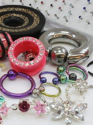 Large selection of Body Jewelry - nose, eyebrow, tongue, belly rings, and surface anchors