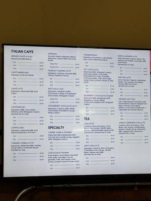 Menu as of August 2024