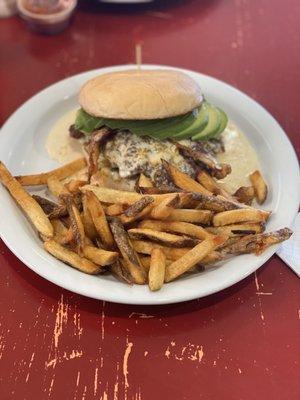 Avo queso burger