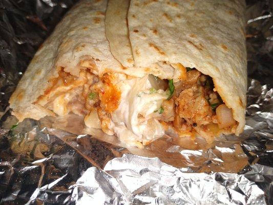 Inside shot of pollo burrito!