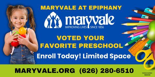 Maryvale was voted Favorite Preschool in the San Gabriel Valley for 2024