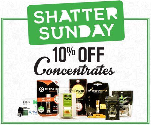 Shatter Sunday 10% Off Concentrates. Bellingham Weed Store.