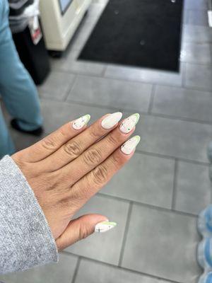 what took 3-4 hours, $70 btw (acrylic refill + chrome on 2 nails)