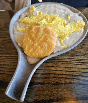 Biscuits & Gravy with scrambled eggs. Very good