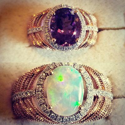 Before, estate rose gold and amethyst ring. After, with a Hopkins opal.