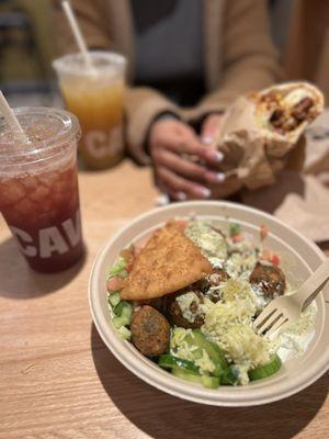 Falafel with rice and lentils and a wrap