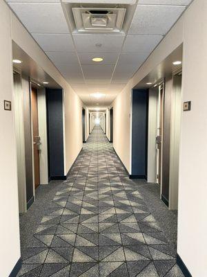 Hallway to hotel rooms inside Courtyard