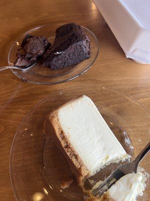 Cheesecake and chocolate cake