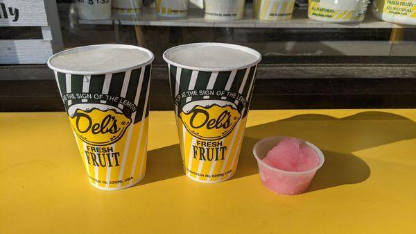 Sample of watermelon Del's and two medium lemon Del's