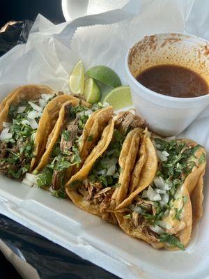 Fantastic Birria Tacos 2 pork, 2 beef!