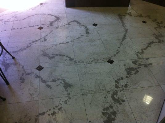 Acid etched floor.  Never put acid on any marble surface. (Photo 1 Before)