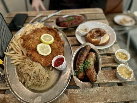 Build your own Schnitzel (pork) and side of two sausage