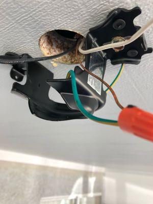 Drip coming from the electrical; where we removed fan that now has water inside it