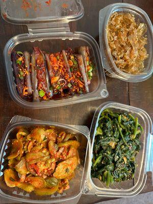 Their famous eggplant, myung tae po, spinach in doenjang, o ee ji