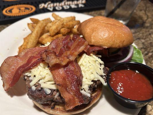 Bison burger with Cajun fries