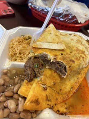 Mamalona Quesadilla w/beans and rice.