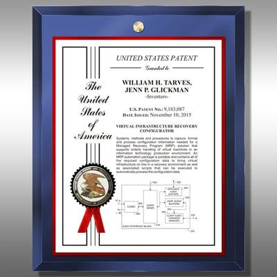 USPTO Patent Plaque Blue Glass