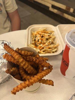 Sweet potato fries & Buffalo blue cheese fries