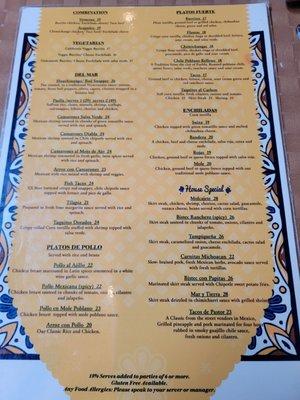 Other side of full menu 8/3/21